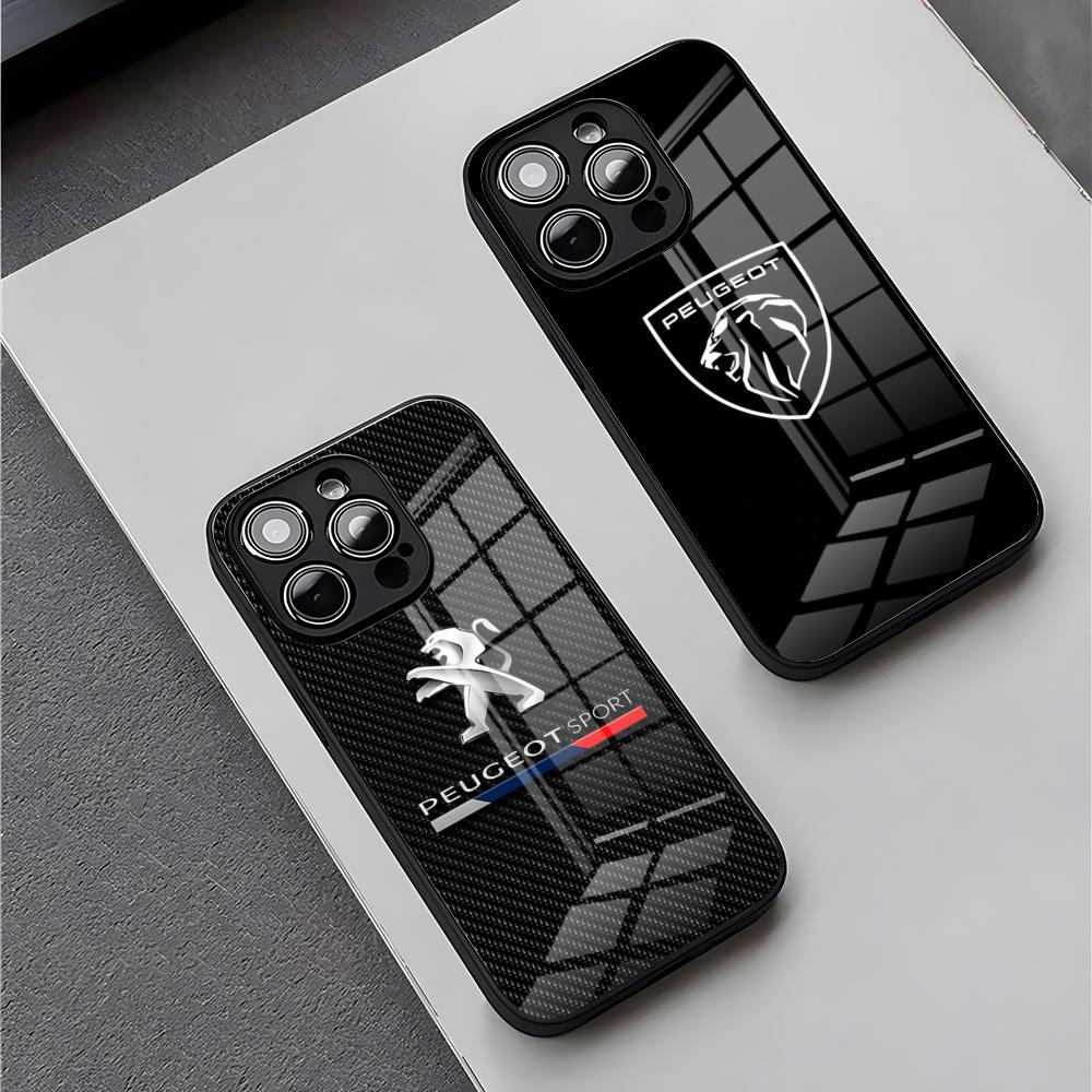 P-peugeotes Car Logo Phone Case For IPhone 17 16 Pro Max 15 Plus 14 Pro 12 11 13 Mini X XR XS Max SE Glass Cover