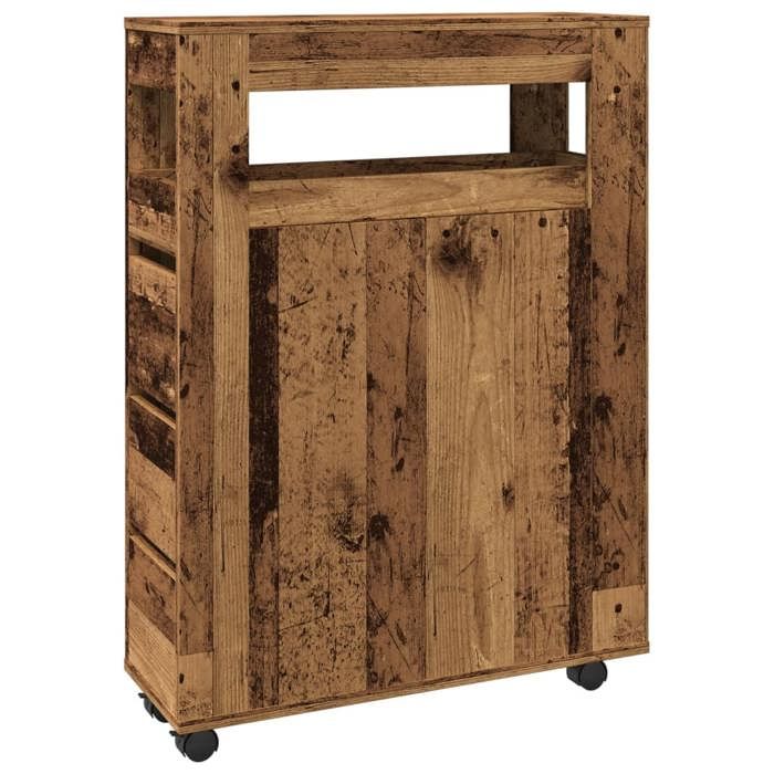 VidaXL Meuble étroit de salle de bain à roulettes vieux bois, rangement de salle de bain étroit, rangement étroit pour salle 855275