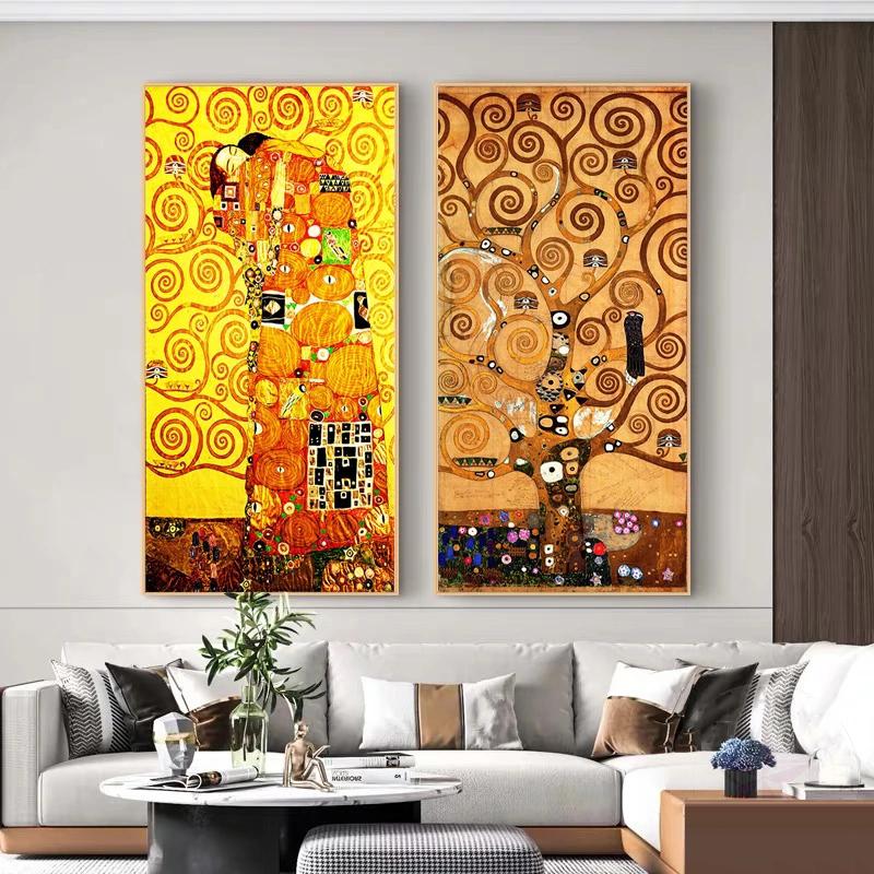 Знаменитая картина Густава Климта «Поцелуй жизни», Золотое дерево, постеры, печать на холсте, настенная художественная картина для гостиной, прихожей, домашний декор