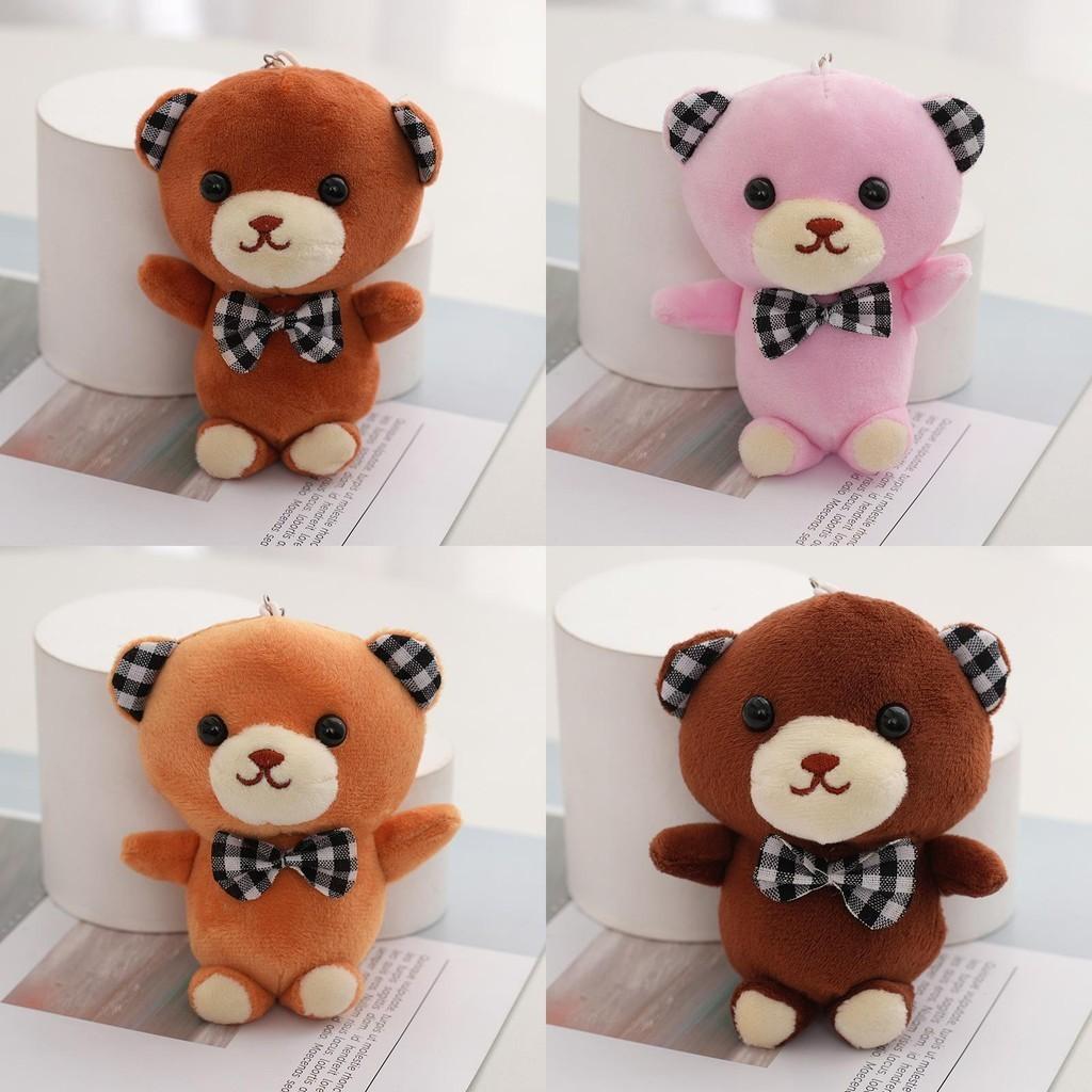 Adorable Plaid Bowtie Teddy Bear Plush Toy Soft Crystal Velvet Keychain Bag Accessory