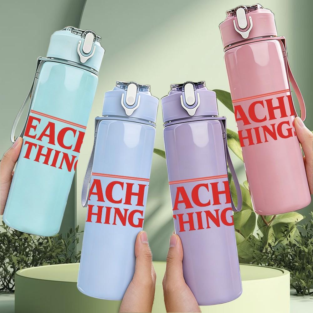 1PC Teacher Things Letter Print 750ml Color Plastic Sports Water Bottle Leakproof Flip Straw Lid Suitable for Sports Office Home Use
