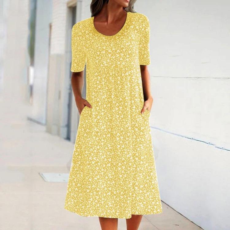 Женское летнее платье бохо с цветочным принтом Tanya, круглый вырез, короткий рукав, с карманом