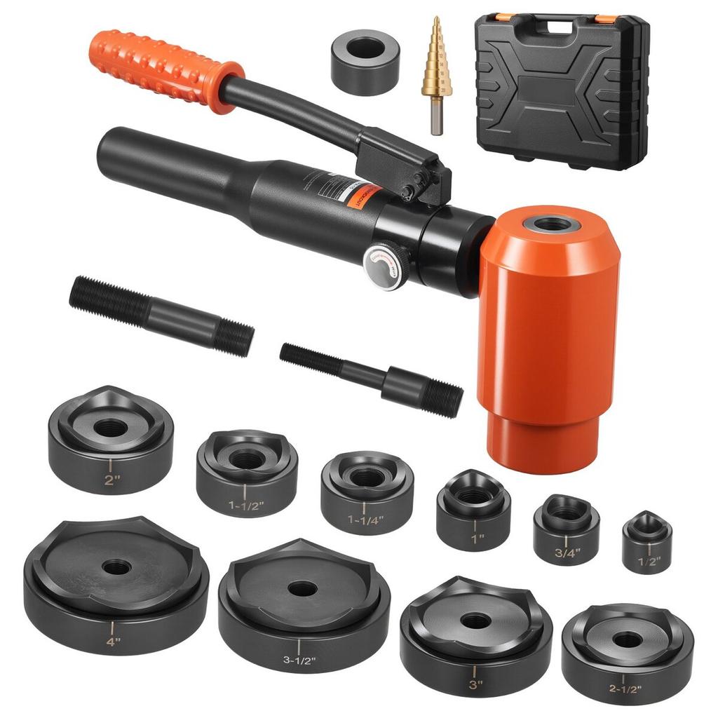 Knockout Punch Set, 147.1 kN Hydraulic Knockout Set, 12.7 to 101.6mm KO Tool Kit Hole Making Tool, KO Tools Kit W/10 Dies for Metal Electrical
