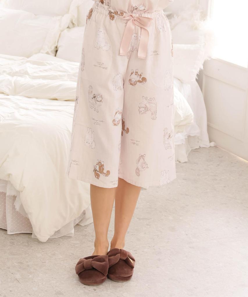 Пижамный комплект из двух сеток с оборками Cat бежевый [Narue], пижамы, женские,