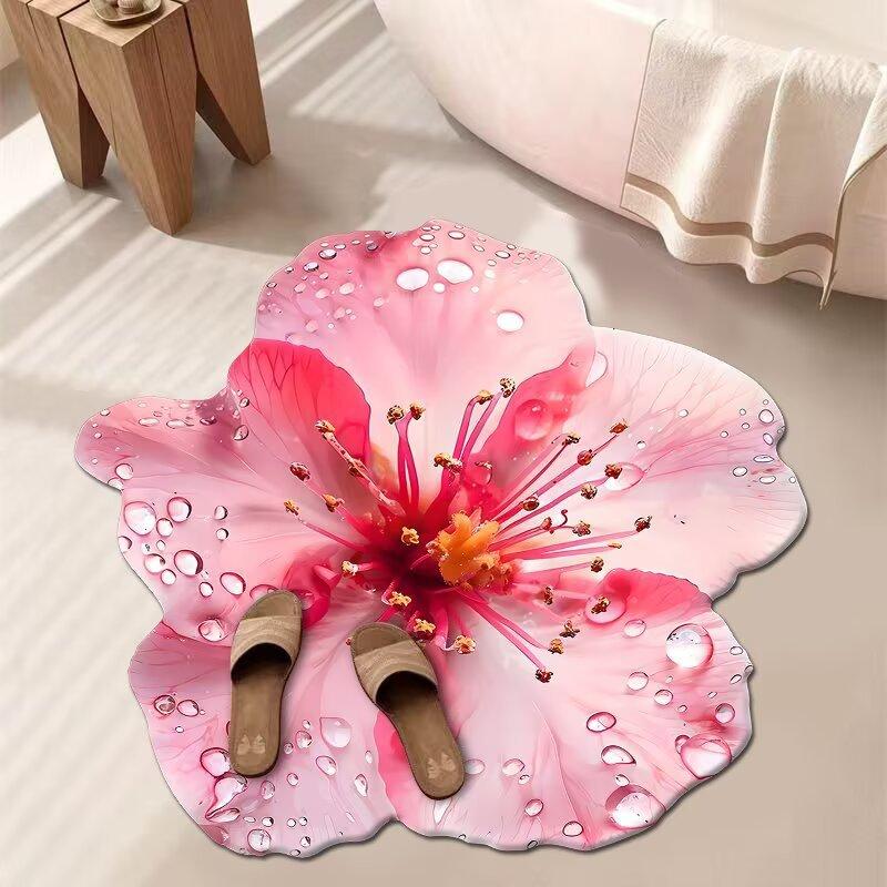 3D Цветочный Ковер Ванная Комната Впитывающий Бытовой Противоскользящий Грязеотталкивающий Легкий в Уходе Коврик для Ног