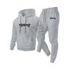 Men's Casual Solid Color Letter-printed Sweatshirt Set, Men's Fleece Hooded Drawstring Sweatshirt And Sweatpants Two-piece Set
