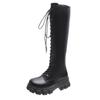 Winter Knee-high Boots Women's Black Punk Leather Combat Boots Gothic Shoes