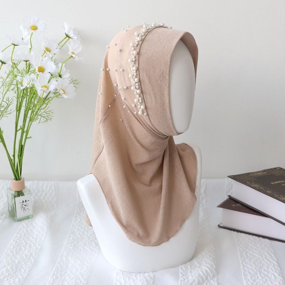 Quick Drying Hijab Scarf Solid Color Sun Protection Headscarf Simple Beads Hijab  School
