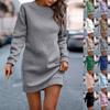 Long Sleeve Dress For Women Casual Solid Color Pullover Hip Pack Dress Sweater Dress Autumn