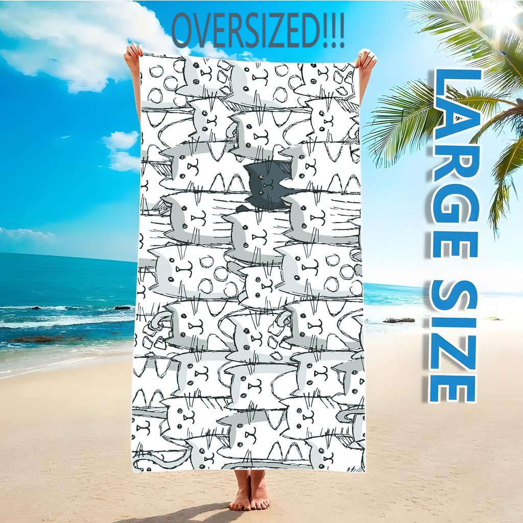 Cat Pattern Sports Beach Towel, Quick Dry Swimming Anti Sand Towel for Beach Pool