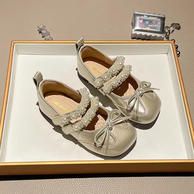 Youth style shoes Girls Ballet Flat Shoes Princess Style PU Leather Kids Slip-Ons With Bow Detail