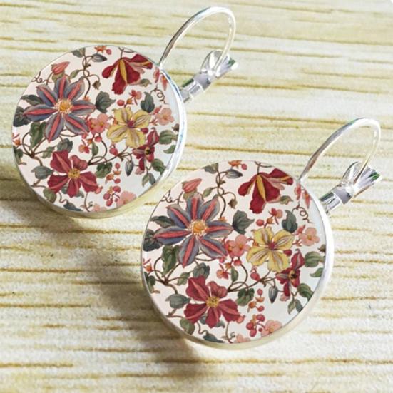 Винтажный круглый кулон с цветочным принтом, женские серьги на плече, вечерние украшения