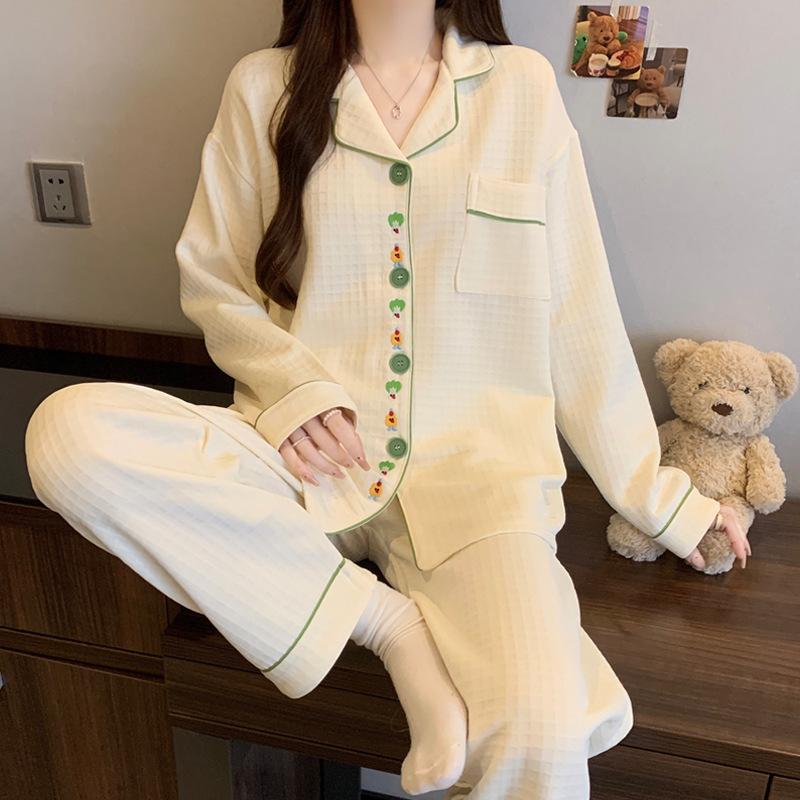 Cute cat pajamas autumn and winter women's warm air cotton thickened sandwich cardigan new girly loungewear