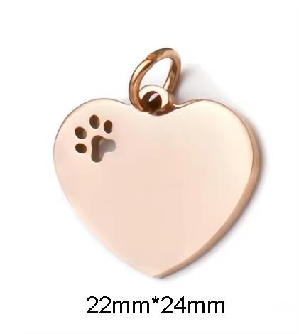 Customized Mirror Polished Hollow Paw Heart Tags Stainless Steel Pendants For DIY Personalized ID/Name/Logo/Text Jewelry