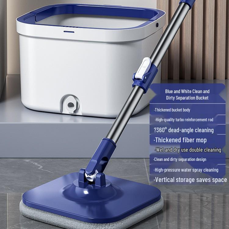 Швабра с ведром для разделения грязной и чистой воды и функцией отжима без рук: Ленивая вращающаяся плоская швабра для уборки дома.