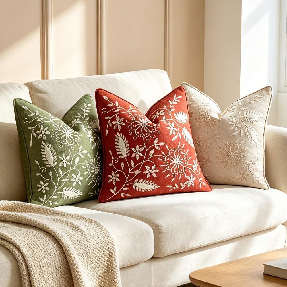 Floral Chenille Pillow Covers Embroidered Pattern Cushion Cover Decorative Cushion Case Home Decor