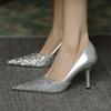 2025 новая весна и осень блестки сращивание высокие каблуки мелкий вырез универсальные сексуальные банкетные заостренные тонкие каблуки туфли-лодочки иностранный стиль