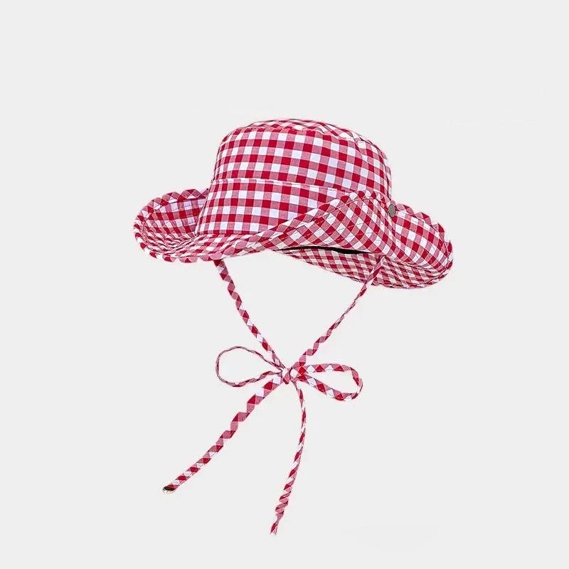 WTEMPO Элегантные повседневные универсальные шляпы с клетчатым узором и ветрозащитной веревкой, женские летние широкополые шляпы для отдыха на природе