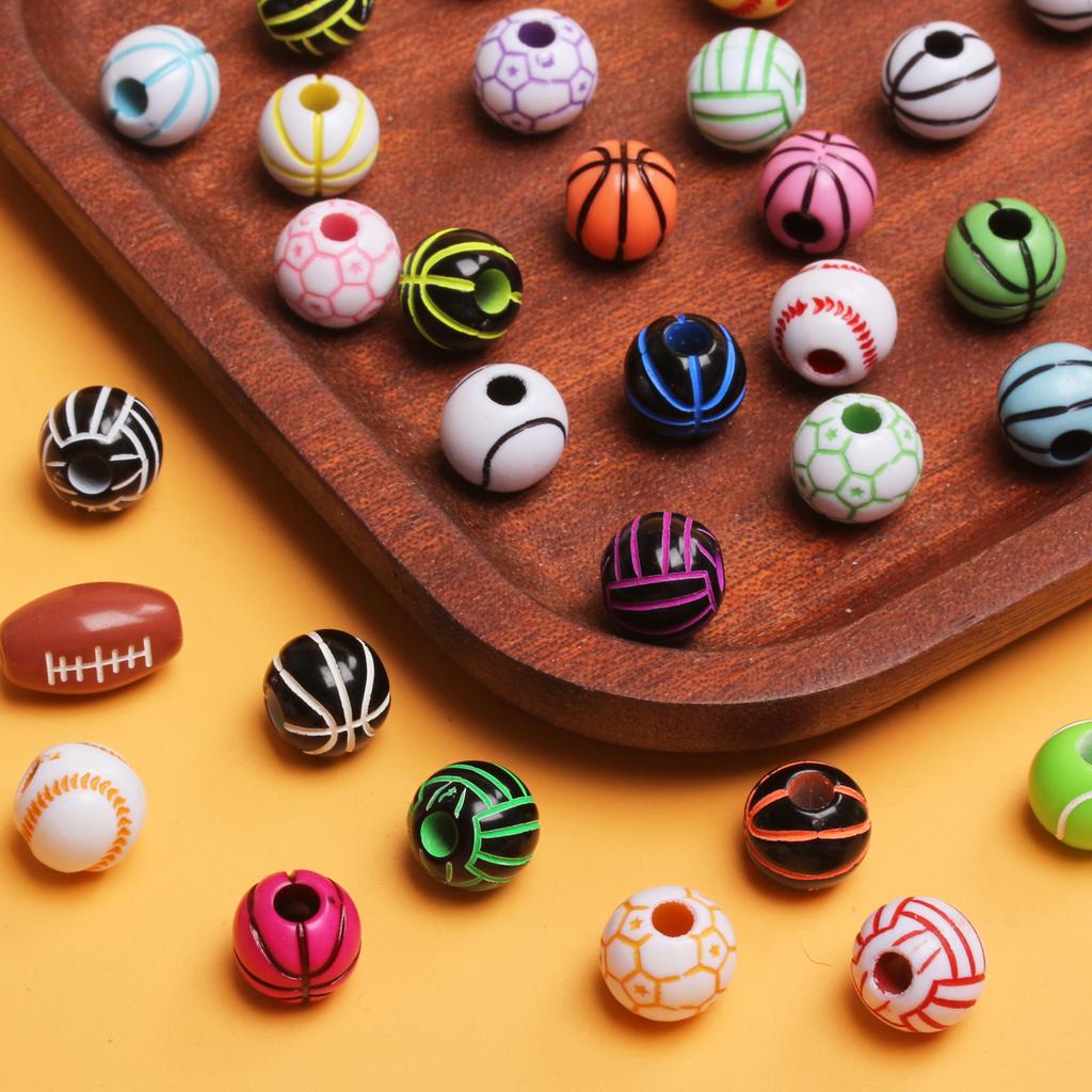 Хорошие подвески, круглые футбольные бусины с отверстием, акриловые, 5 шт., свободные бусины, футбольный мяч, 11 мм, 15,5 мм, баскетбольные браслеты, принадлежности для изготовления ювелирных изделий