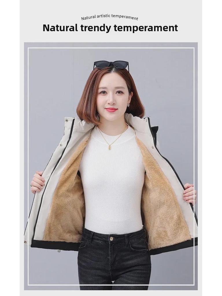 Женский хлопковый жилет с флисовой подкладкой, укороченного стиля для осени/зимы 2024, идеально подходит для мам среднего возраста и миниатюрных фигур