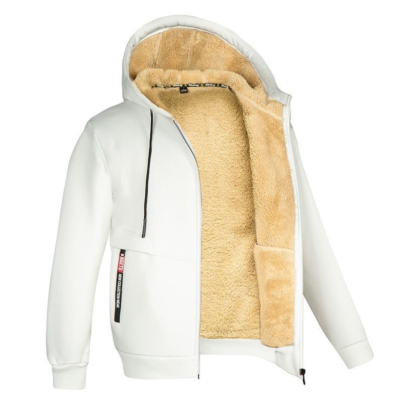 Autumn and Winter Men's Hooded Fleece Thickened Lamb Fleece Cardigan Sweater Plus Size Trendy Jacket