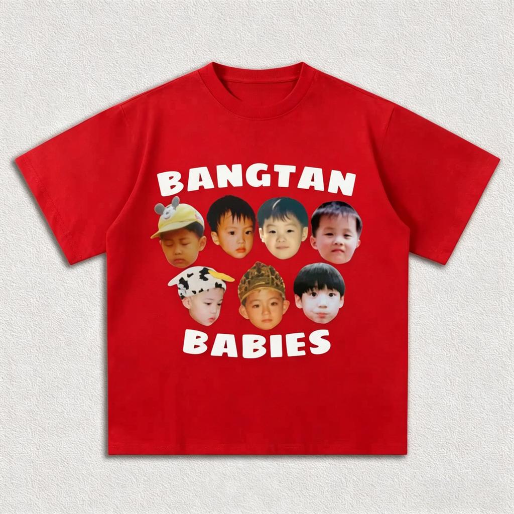 BTS Bangtan Babies Графическая Унисекс Футболка 100% Хлопок 2026 Лето Новая K-pop Оверсайз Уличная Мода Футболка с Круглым Вырезом Подарки для Фанатов