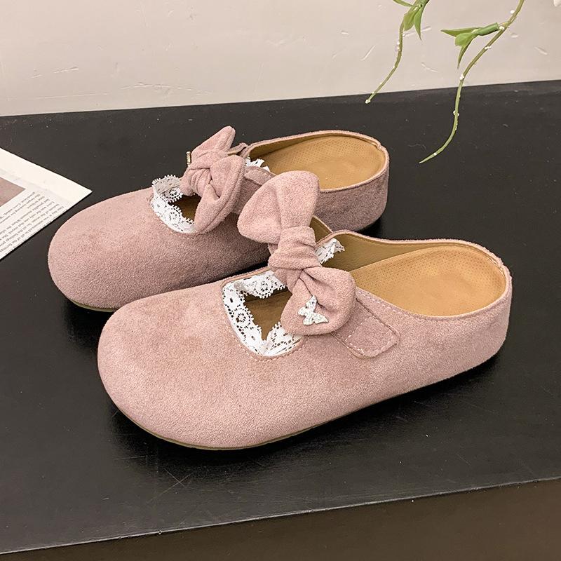 Retro Bow Bag Head Half Slippers Spring and Summer New French Lazy One Pedal Casual Girls Outer Slippers