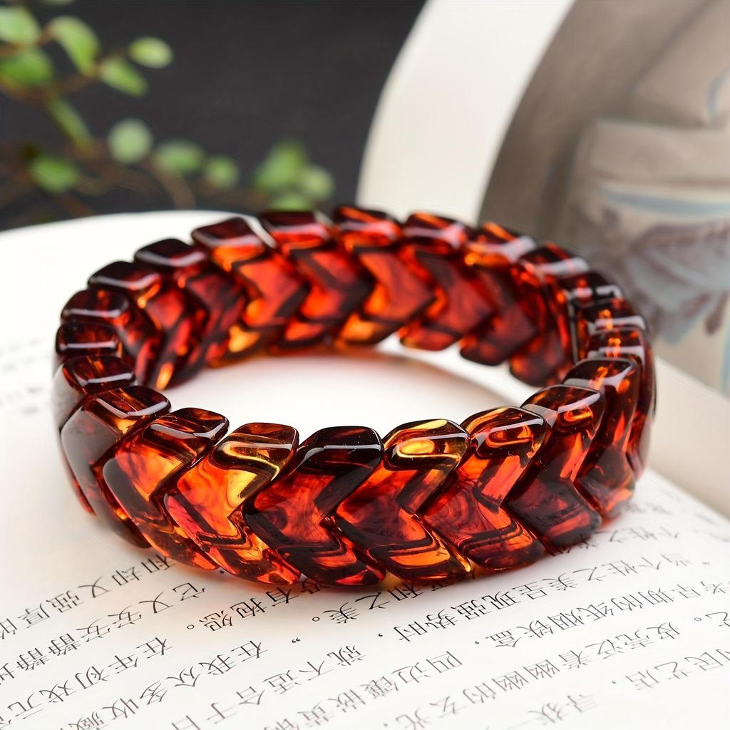 Янтарный браслет с костью рыбы для мужчин и женщин - этнический стиль