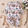 Newborn Baby Boy Autumn Romper Long Sleeves Jumpsuit Cartoon Animal Print Jumpsuit Toddler Boys Autumn Clothes 0-24M