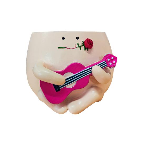 Guitar Smiling Face Planter Pot Resin Ukulele Head Flowerpot Indoor Outdoor Cactus Succulent Plants Container Home Balcony Garden Decoration