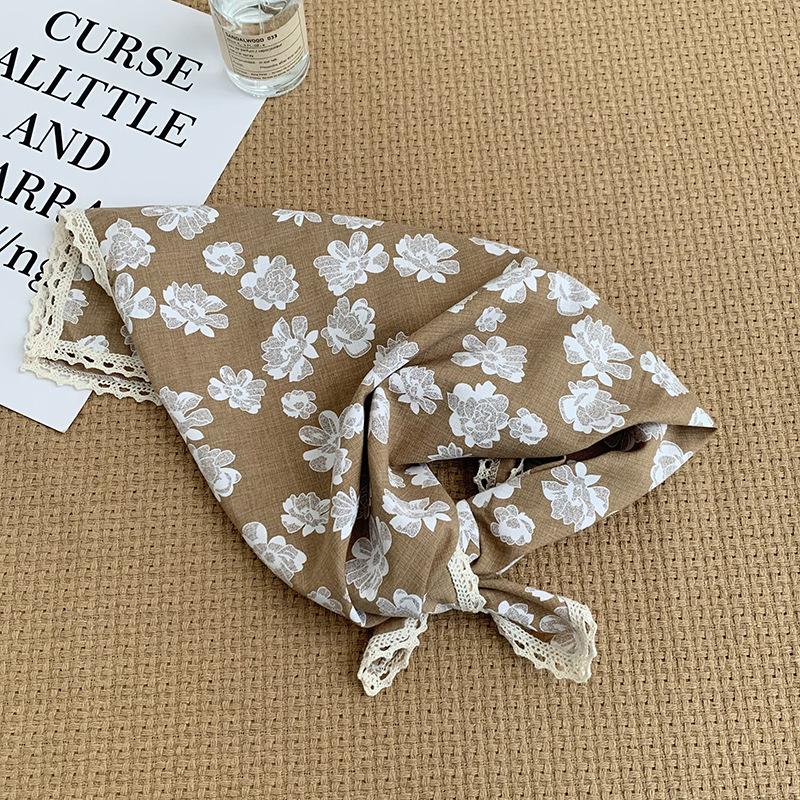 Летний женский пасторальный цветочный хлопково-льняной маленький квадратный платок маленький свежий высококачественный кружевной ободок шелковый платок