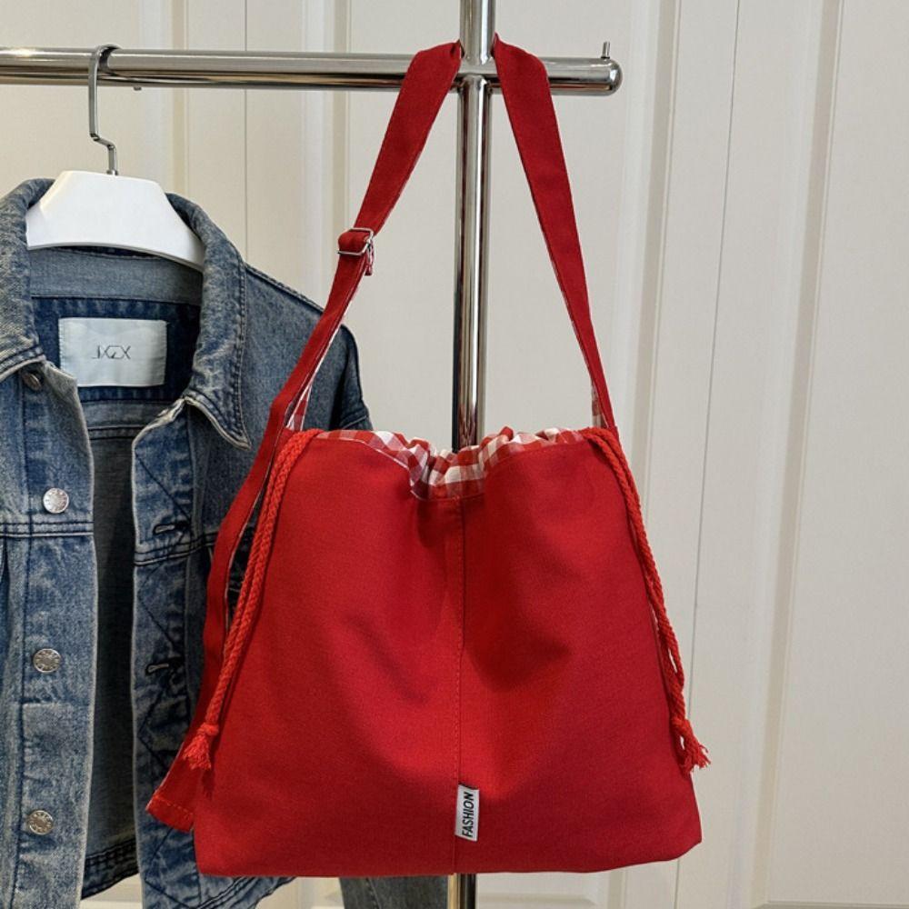 Retro Drawstring Bucket Bag Korean Style Tote Bag Vintage Denim Canvas Bag  Women