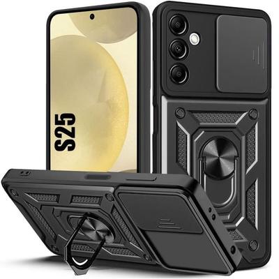 Чехол для Samsung Galaxy S25 - Ударопрочный, с кольцом-подставкой, жесткая задняя панель, усиленные бортики - Черный