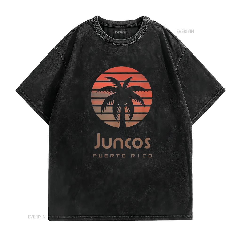 Womens Juncos Puerto Rico T Shirt Black Small vintage Washed homme streetwear Breathable Slightly Casual graphic