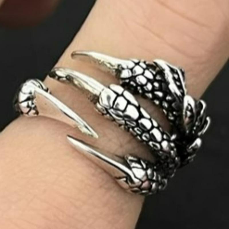 Винтажное серебряное кольцо из нержавеющей стали с когтем дракона, регулируемое открывающееся кольцо, тибетское серебряное кольцо с орлом и животным для мужчин и женщин, ювелирные изделия в стиле панк