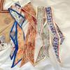 Fashion Printing Silk Hair Scarf for Women Chiffon Long Ribbon Ponytail Ties Headbands