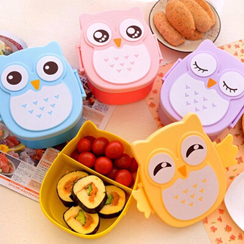 Мультфильм Сова Форма Bento Box Портативный Контейнер Для Пищевых Продуктов С Ложкой Для Уличного Использования