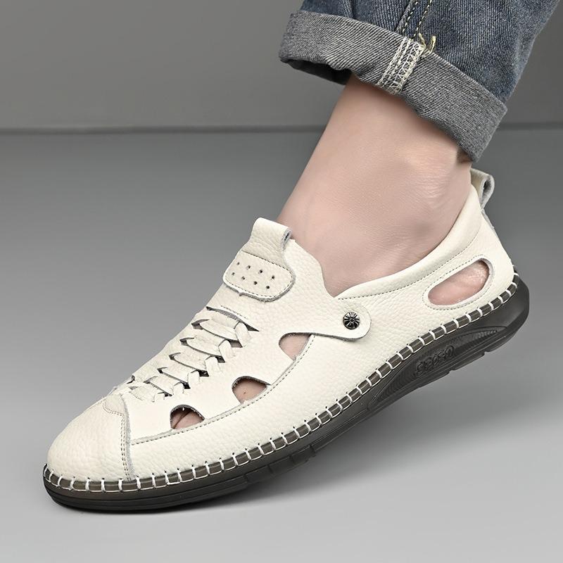 Hollow Out Leather Shoes for Men Fashion Handmade Cowhide Leather Sandal Outdoor Casual Sport Sandals Men's Beach Sandalias 2025