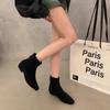 French Thick Heel Khaki Thin Boots Women's Shoes 2025 New Velvet Bare Boots Retro Suede Korean Small Short Boots