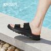 Caesar Cowhide Summer Velcro Men's Slippers Wear Leather Beach Men's Shoes Anti slip and Odorous 2026 New Edition