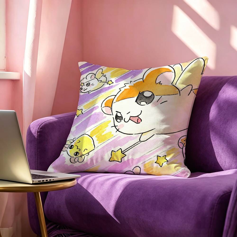 HHamtaros Cute Pillow Case Square DoubleSided Sofa Cushion Cover Bedroom Bedside Pillow