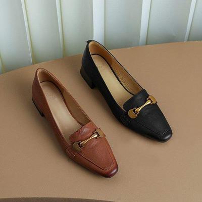 Banfang женская обувь ручной работы 2025 весна новая мягкая кожа лоферы острый носок французский ретро средний каблук толстый каблук одинарная обувь женщины