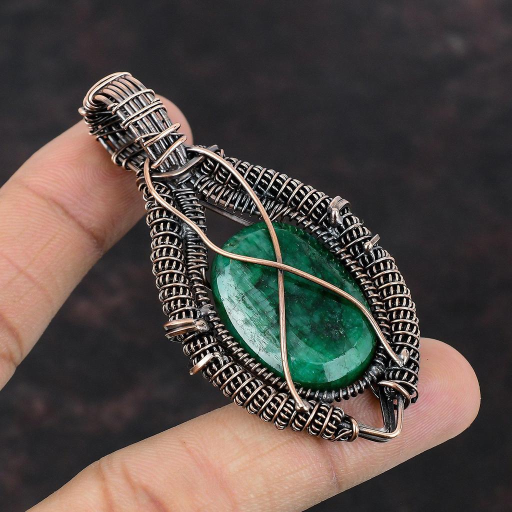 Ограненный замбийский изумруд, медный кулон, медная проволока, кулон, кулон ручной работы, медный ювелирный подарок, Радужный лунный камень, драгоценный камень, ювелирные изделия