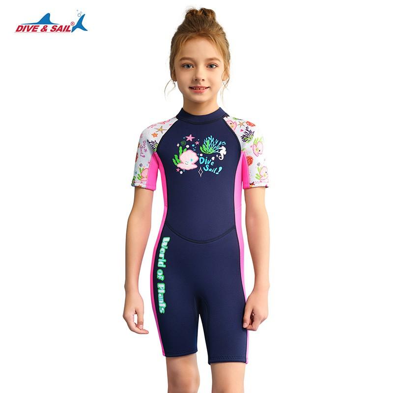 1.5mm Neoprene Kids Girls Full Wetsuit Short Sleeve Snorkeling Swimming Surfing Warm Water Sports