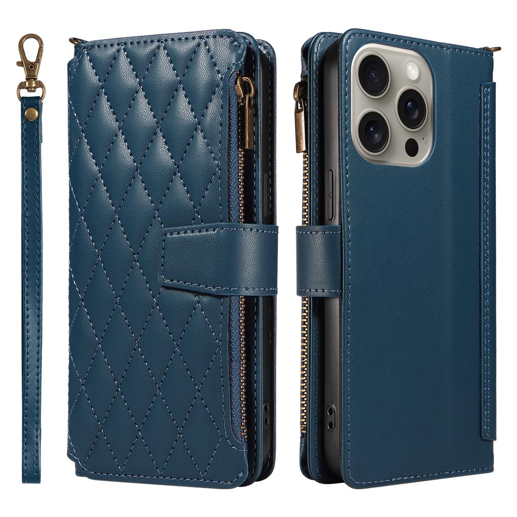 For iPhone 14 Pro Max Leather Case with Card Holder,RFID Blocking Wallet Phone Cover Rhombus Pattern
