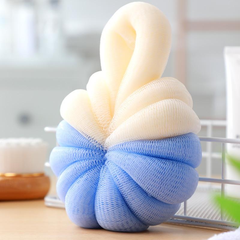 Cute Pumpkin Bath Ball Dual Color Mesh Shower Sponge Soft Body Exfoliating Loofah Scrubber for Bathroom