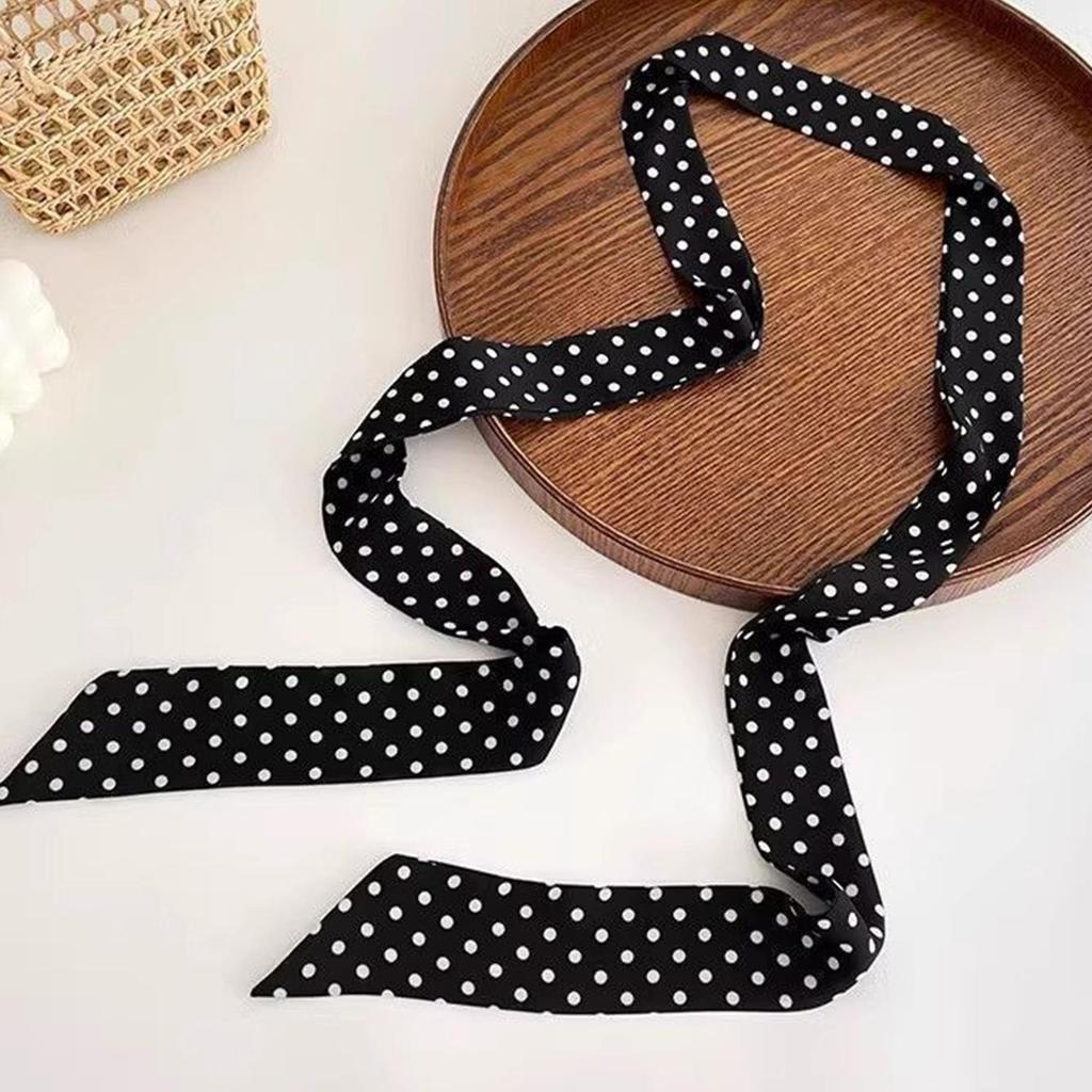 150*4cm Women Narrow Long Scarf Korean Style Polka Dot Neckerchief Black Ribbon Headbands Choker Streamer Vintage Scarves Gifts