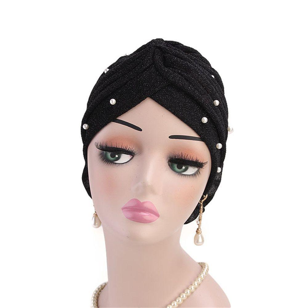 Shiny Silk Head Scarf Hair Loss Women Cancer Chemo Cap Pearls Turban Cap Big Flower Muslim Hat