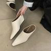 Fashion Half Slipper Women Soft Leather Small Square Wedge High Heels Fashion Wear Lazy Mugler Shoes