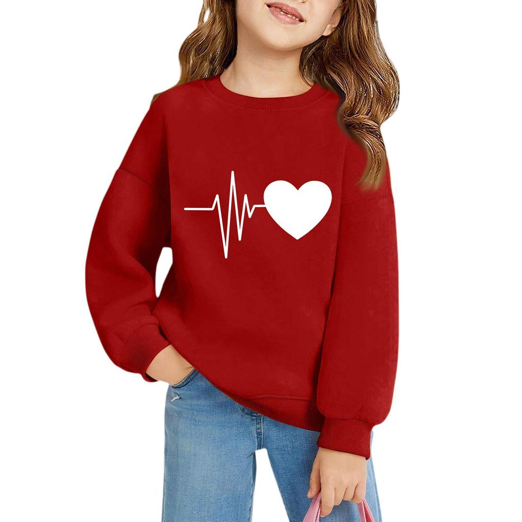 Свитшоты с круглым вырезом для девочек, детские топы с принтом на День святого Валентина